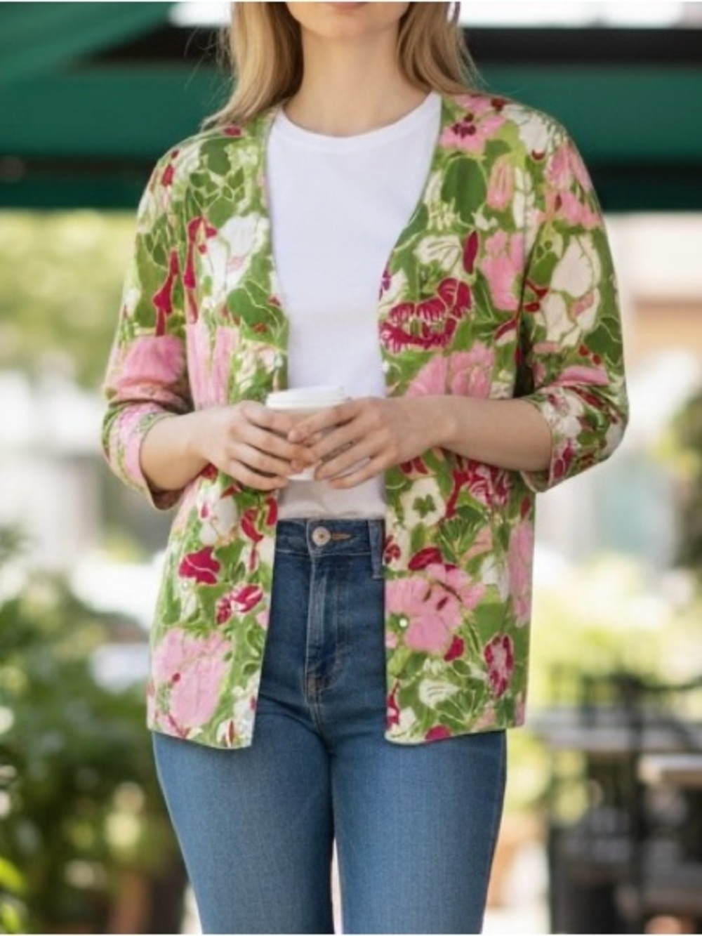 Talbots Women’s Size Large Pink Green Floral Button Up Cardigan Sweater